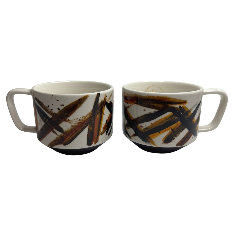 Starbucks 2014 Abstract Brushstroke New Bone China Coffee Mugs 12oz Set of 2